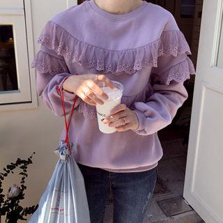 Lace-frilled Fleece-lined Pullover