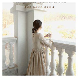 Tie-waist Pleated Hem Dress Beige - One Size