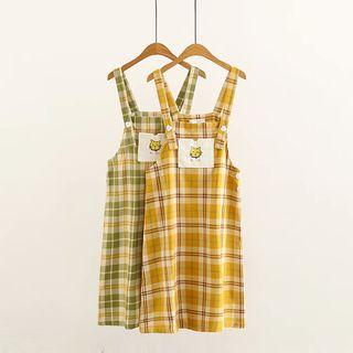 Cat Patch Gingham Jumper Dress