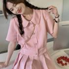 Short-sleeve Crop Shirt 80279 - Pink - One Size