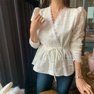 Long-sleeve Crochet Trim Cutout Blouse