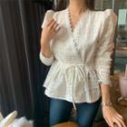 Long-sleeve Crochet Trim Cutout Blouse