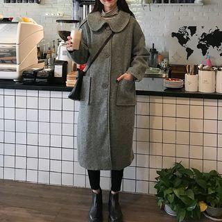 Peter Pan Collar Single-breast Coat Melange Gray - One Size