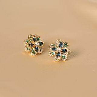 Flower Rhinestone Alloy Earring 1 Pair - Blue & Green - One Size