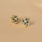 Flower Rhinestone Alloy Earring 1 Pair - Blue & Green - One Size