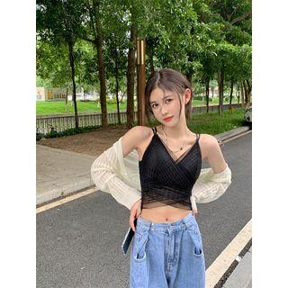 Mesh Cropped Camisole Top / Knit Shrug