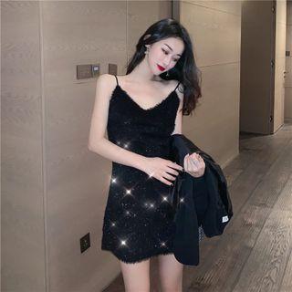 Spaghetti Strap Glitter Mini Dress Black - One Size