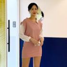 Set: Color-block Top + Band-waist Mini Skirt