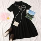Glitter-trim Cutout-back Knit Polo Dress Black - One Size