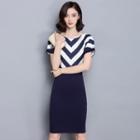 Chevron Panel Short-sleeve Dress
