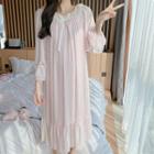Long-sleeve Off-shoulder Lace Trim Sleep Dress