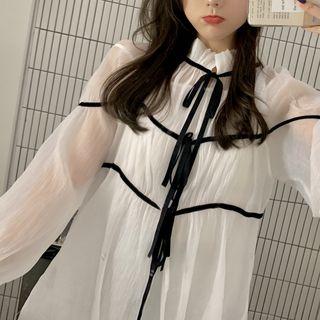 Long-sleeve Drawstring Chiffon Shirt
