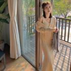 Set Of 3: Plain Tank Top + Plain Cardigan + Plain Midi A-line Skirt