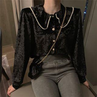 Set: Long-sleeve Velvet Shirt + Crossbody Bag