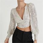 V-neck Sequined Cropped Blouse