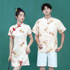 Couple Matching Stand-collar Phoenix Print Shirt / Shorts / Mini Qipao