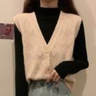Plain Knit Vest / Long-sleeve Mock-neck Top