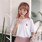 Short-sleeve Cherry Embroidery T-shirt