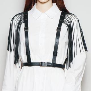 Fringed Faux Leather Suspender Belt