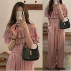 Off Shoulder Ruffle Trim Jumpsuit