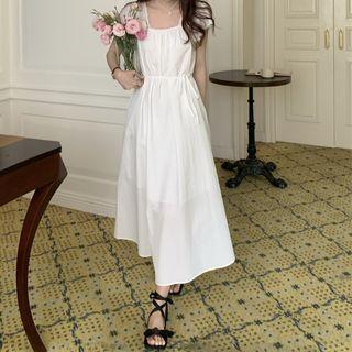 Cap-sleeve Plain A-line Midi Dress White - One Size