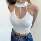 Choker-neck Knit Cropped Camisole Top