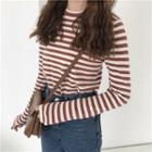 Striped Round-neck Slim-fit Sweater