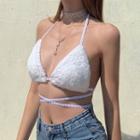 Studded Lace Up Cropped Halter Top