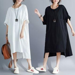 Elbow-sleeve Irregular A-line Midi Dress