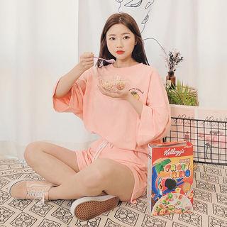 Peach Embroidery Top & Shorts Lounge Set