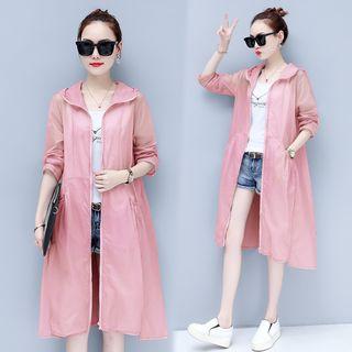 Hooded Zip-up Long Light Coat