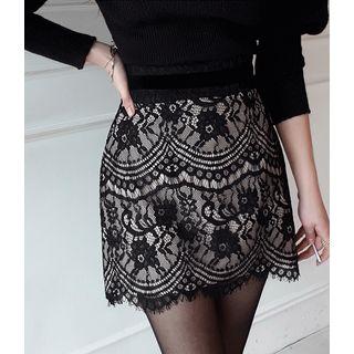 Inset Shorts Mini A-line Lace Skirt