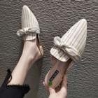 Pointy Toe Bow Accent Striped Low Heel Mules