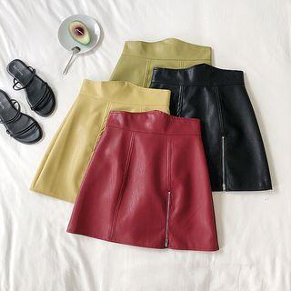 Zip-accent Faux-leather Mini Skirt