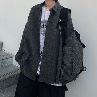 Pinstriped Oversize Lantern-sleeve Shirt Dark Gray - One Size