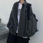 Pinstriped Oversize Lantern-sleeve Shirt Dark Gray - One Size