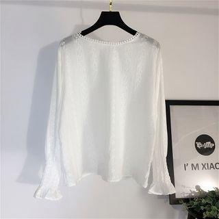 Plain Chiffon Long-sleeve Lace Top