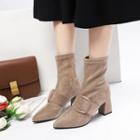 Chunky-heel Buckled Pointy-toe Short Boots