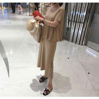 Short-sleeve Layered Long Dress