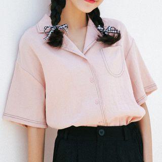Contrast Stitching Elbow-sleeve Shirt