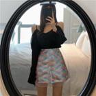 Cold-shoulder Blouse / Mesh Hem Sequined A-line Skirt