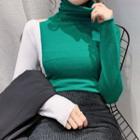 Turtleneck Two-tone Cutout Knit Top