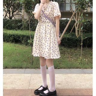 Short-sleeve Ruffled Floral Dress As Shown In Figure - One Size