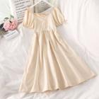 Short-sleeve Square-neck Ruffle Trim Loose-fit Dress
