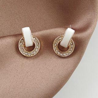 Rhinestone Hoop Drop Earring 1 Pair - S925 Silver Needle - Stud Earrings - One Size