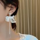 Faux Pearl Ribbon Drop Earring 1 Pair - Silver Needle - Gold - One Size