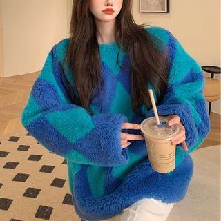 Argyle Oversized Fleece Pullover