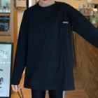 Long-sleeve Plain Embroidered Loose Fit T-shirt