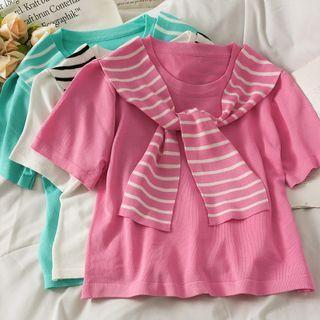 Slim-fit Mock Two-piece Light Knit Top