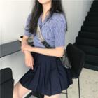 Check Short-sleeve Slim-fit Cropped Shirt
